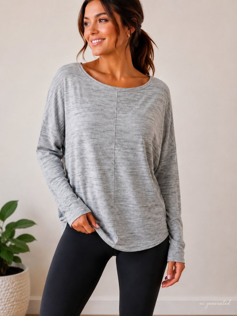 Athleta Heather Gray Dolman Sleeve Soft Knit Long Sleeve Top Women's Medium Sz M
